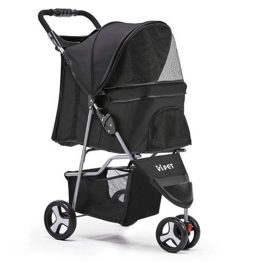 Pet Stroller 3-Wheel - Black - Cat Supplies
