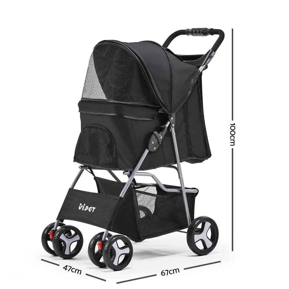 Pet Stroller 4-Wheel Black - Cat Supplies