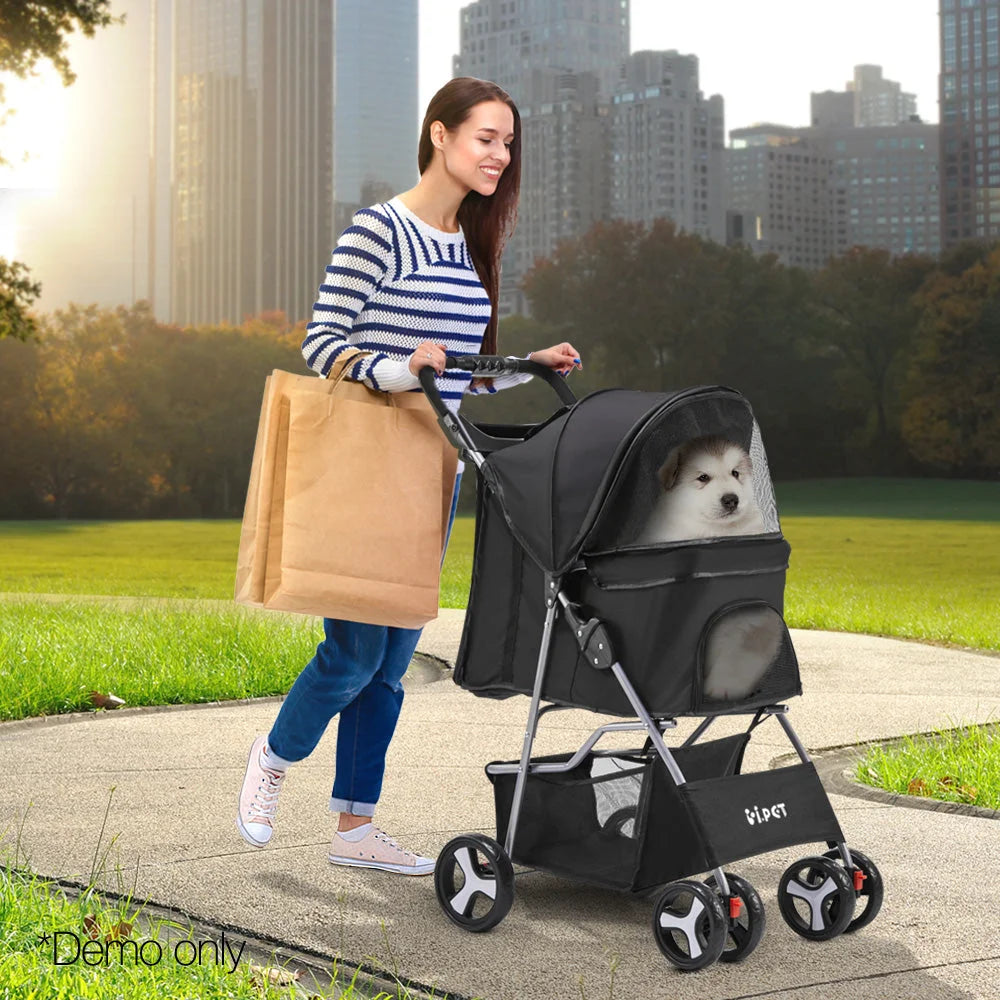 Pet Stroller 4-Wheel Black - Cat Supplies