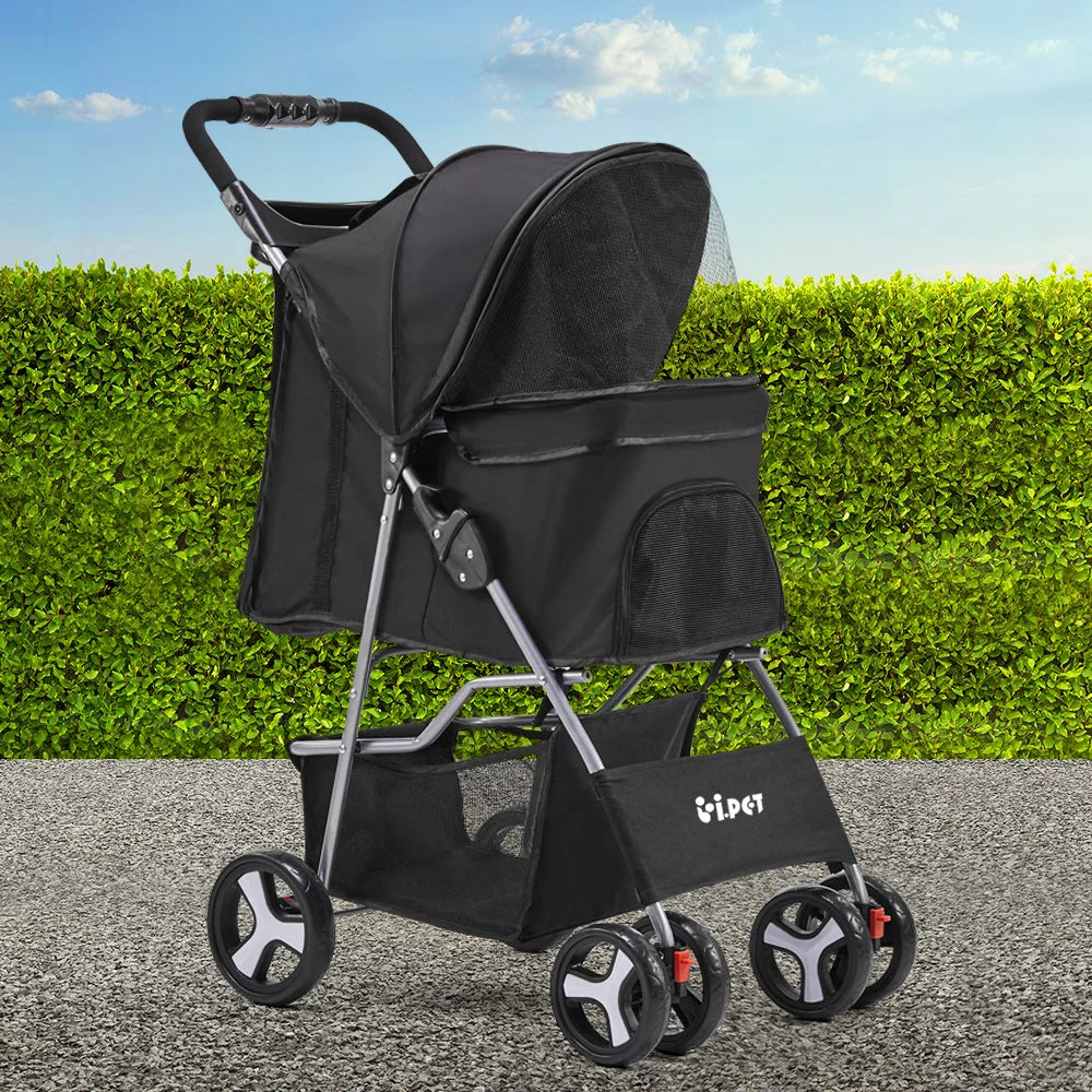 Pet Stroller 4-Wheel Black - Cat Supplies