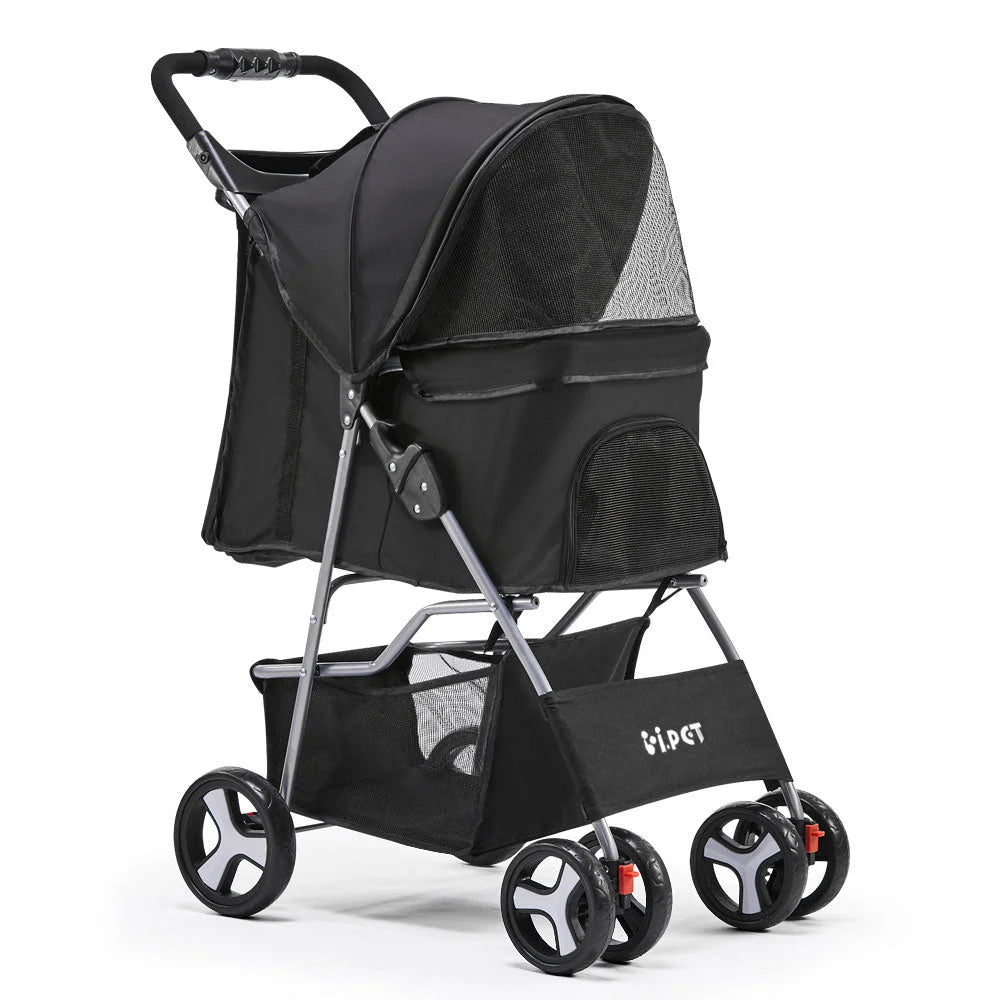Pet Stroller 4-Wheel Black - Cat Supplies