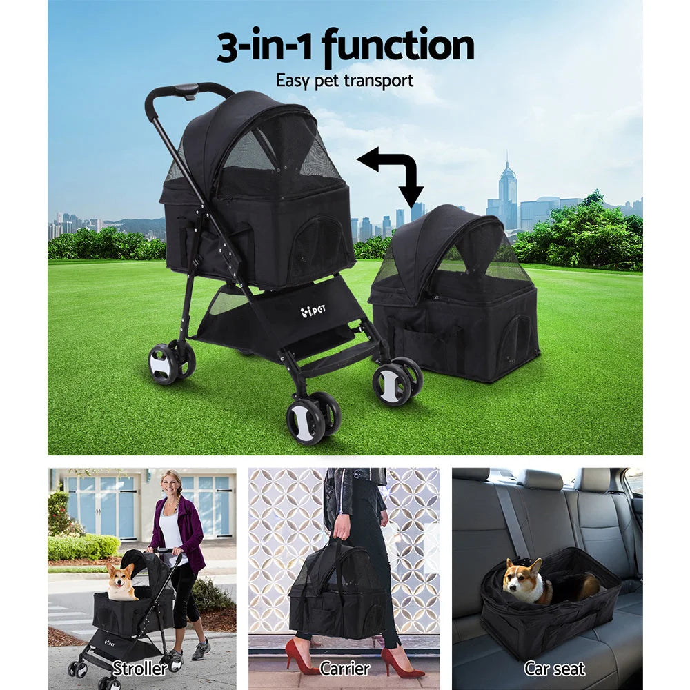 Pet Stroller Dog Carrier Foldable Pram 3-in-1 Middle Size