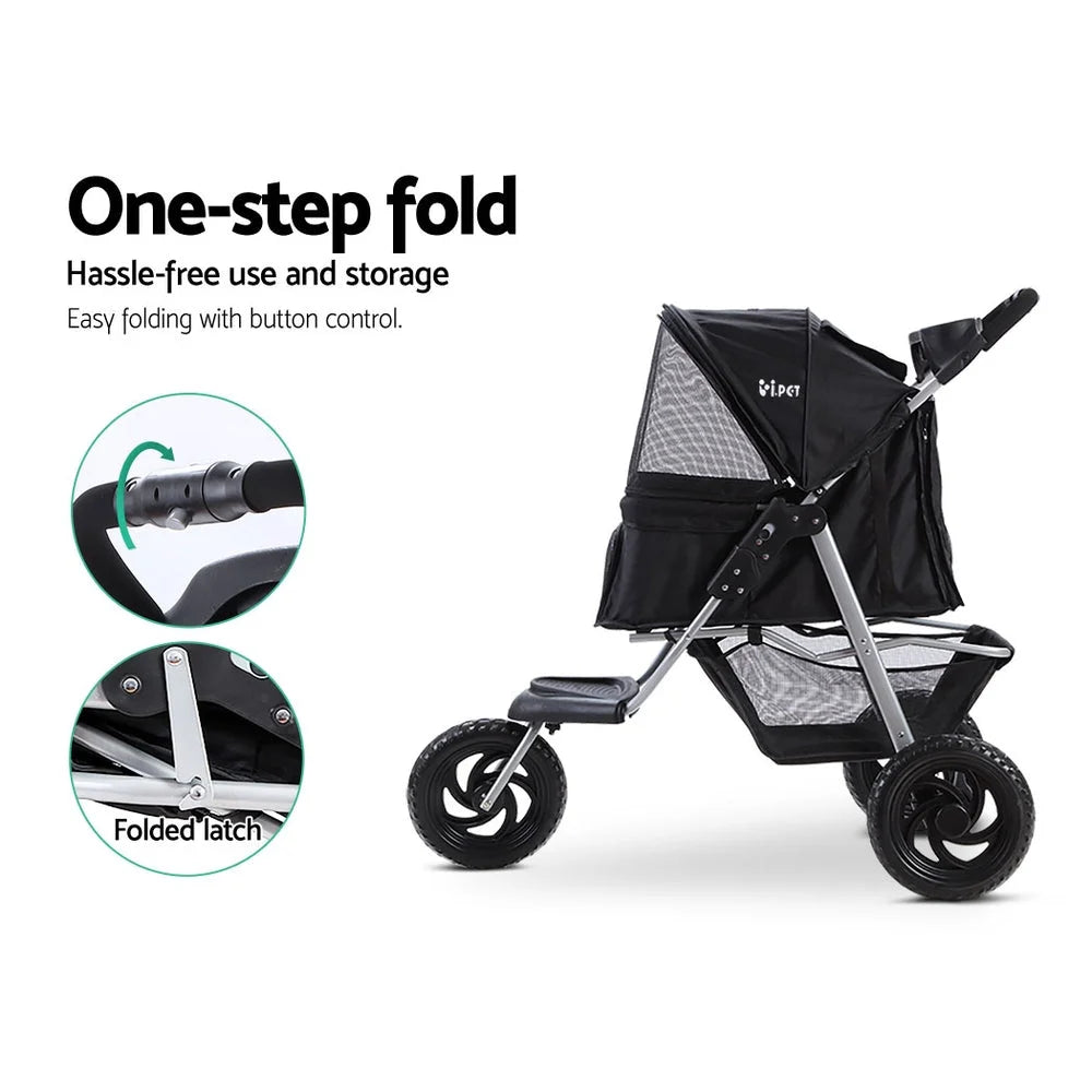 Pet Stroller Dog Carrier Foldable Pram Large Black - Cat