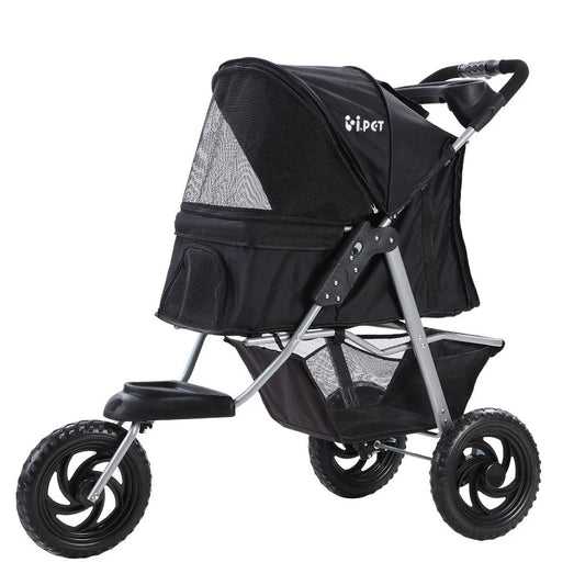 Pet Stroller Dog Carrier Foldable Pram Large Black - Cat