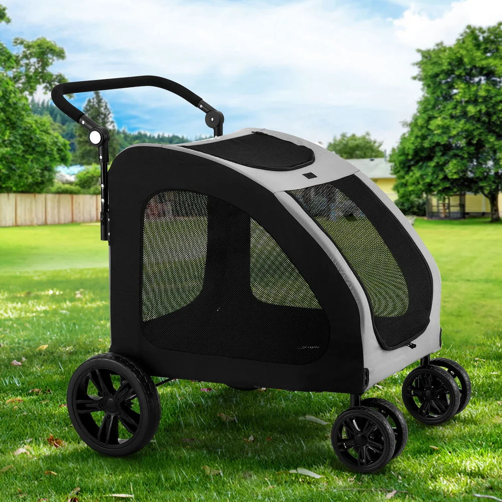 Pet stroller dog with caster wheels and side handle rail