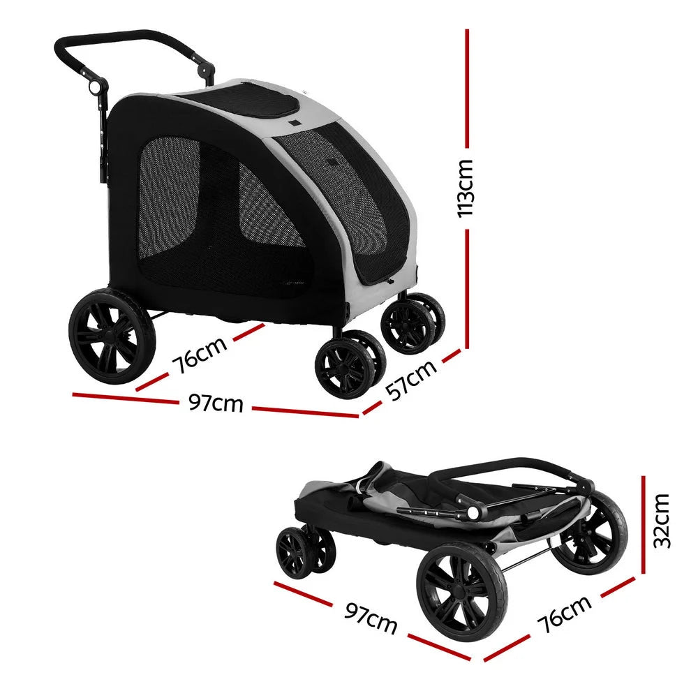 Pet stroller dog with wheels and molded body shape