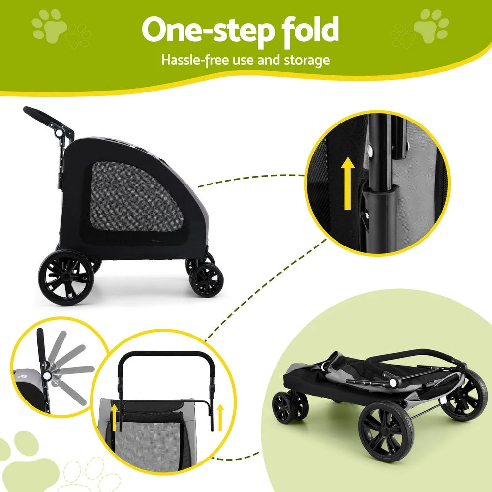 Pet stroller dog with front casing details and fitted handles