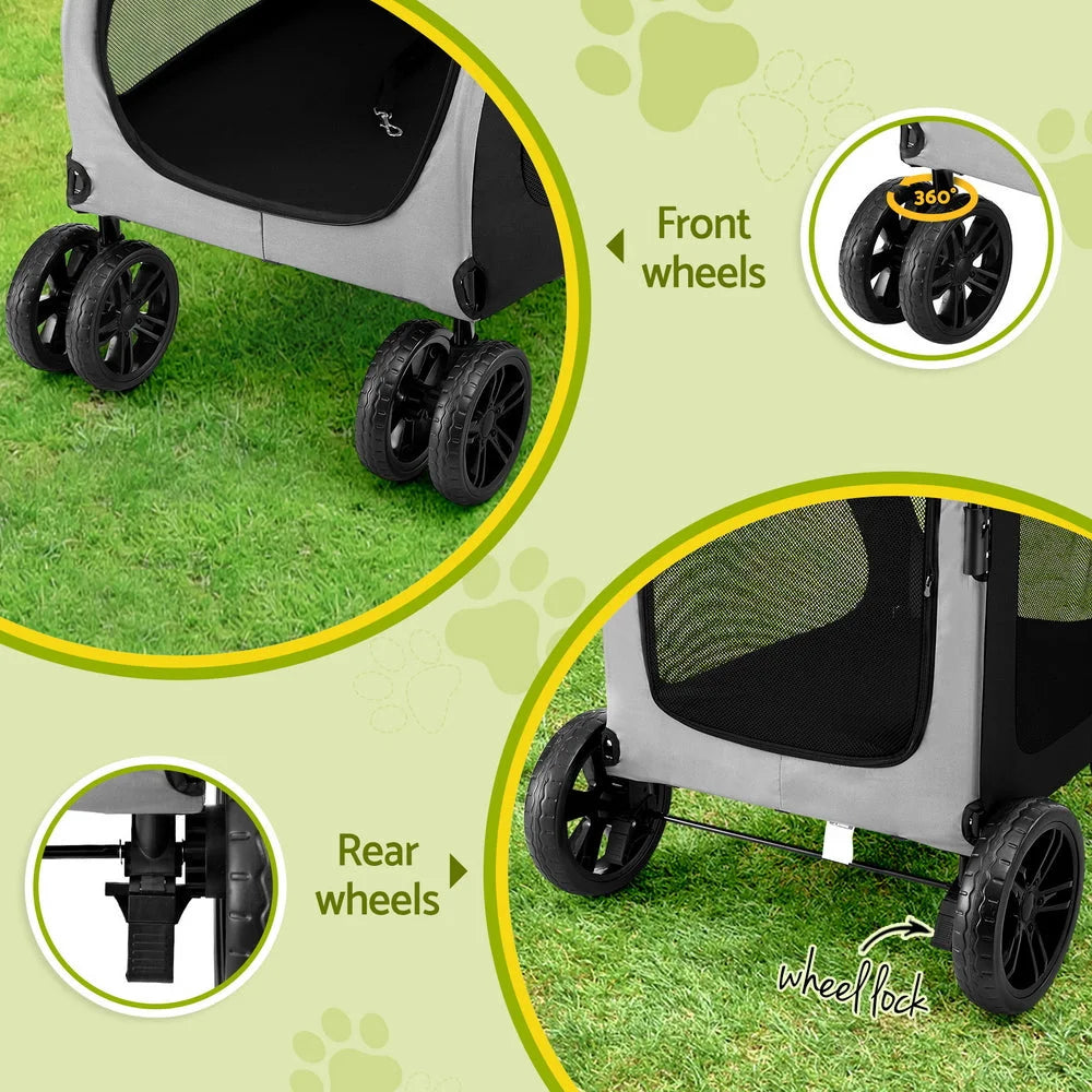 Pet stroller dog with handles, panels and accessory pieces