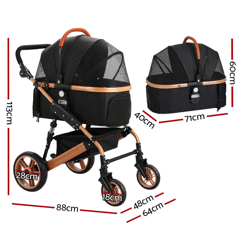 Pet Stroller Dog Pram Large Cat Carrier Travel Foldable