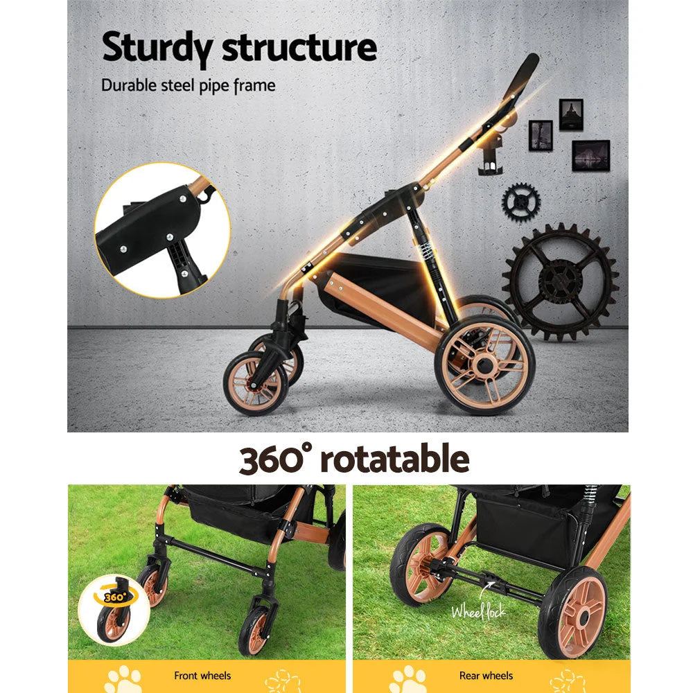Pet Stroller Dog Pram Large Cat Carrier Travel Foldable