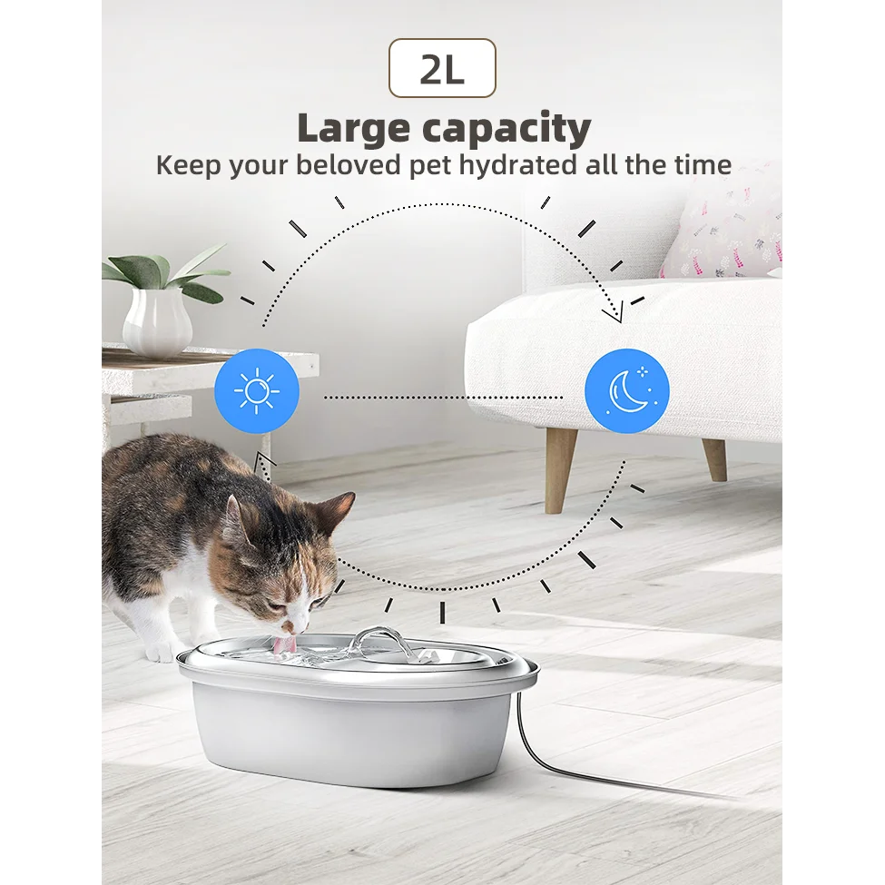 Pet Water Fountain 2L Automatic Dog Cat Stainless Steel