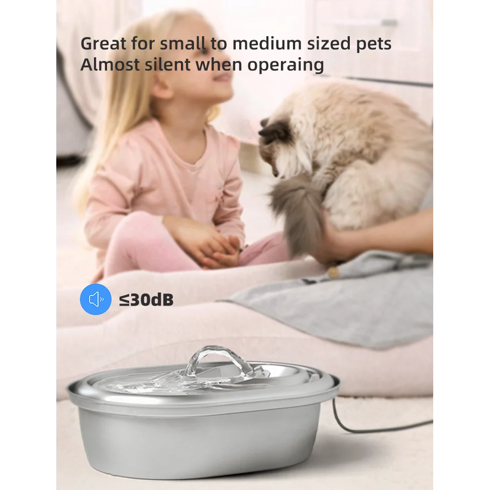 Pet Water Fountain 2L Automatic Dog Cat Stainless Steel