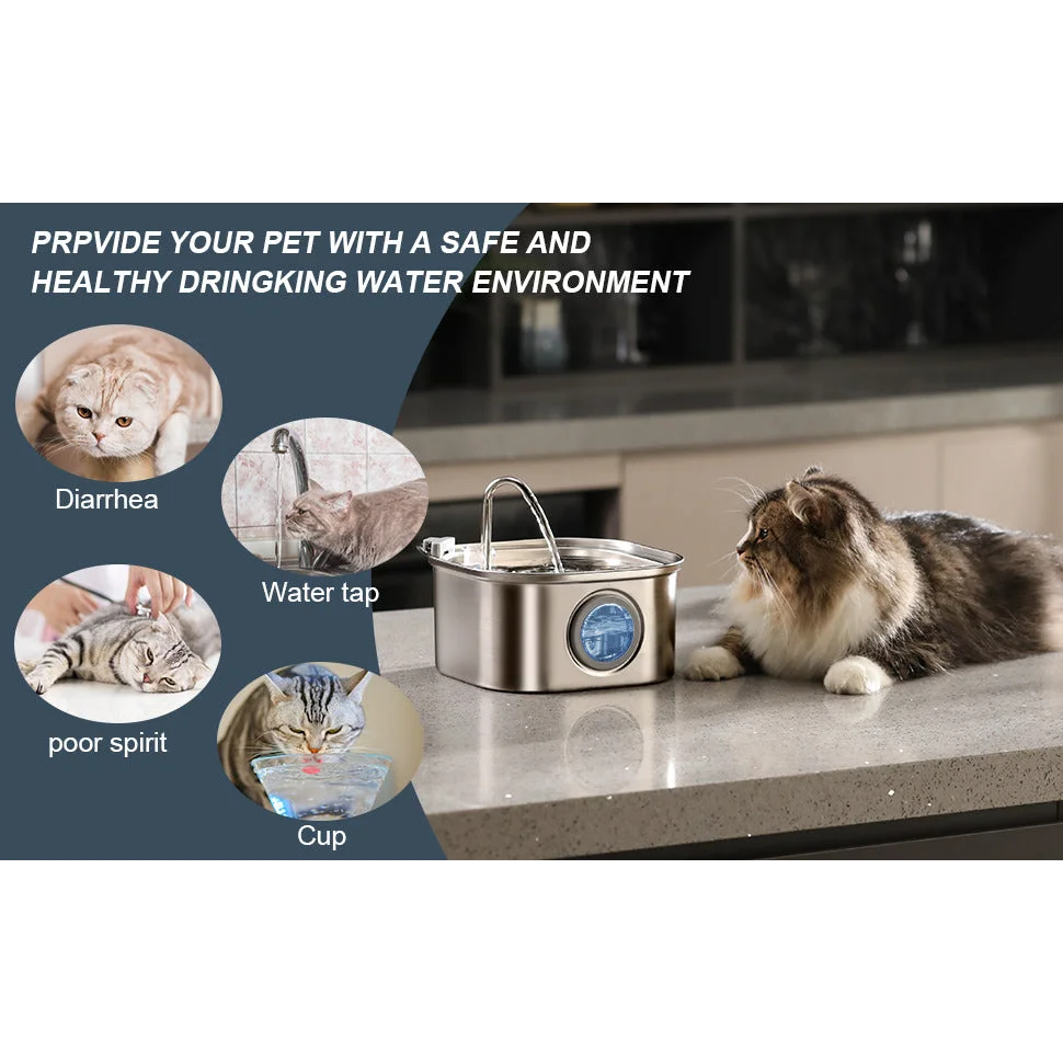 Pet Water Fountain 3.2L Automatic Dog Cat Stainless Steel