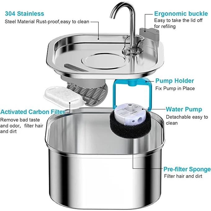 Pet Water Fountain 3.2L Automatic Dog Cat Stainless Steel
