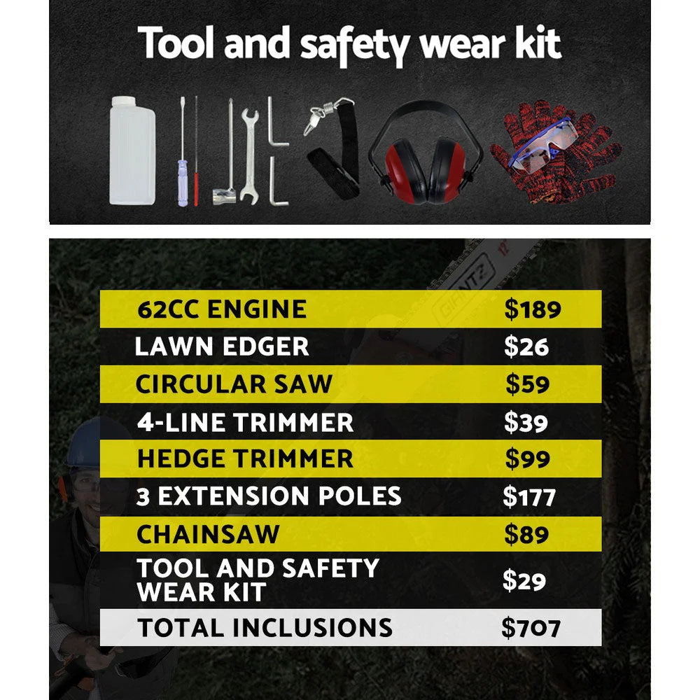 Petrol Pole Chainsaw 62CC Saw Brush Cutter Whipper Snipper