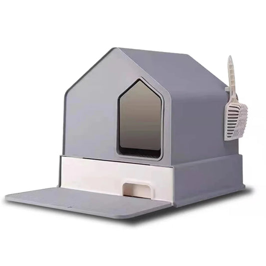 Petwiz Enclosed Cat Litter Box House - Grey - Pet Care >