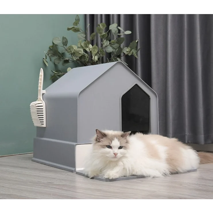 Petwiz Enclosed Cat Litter Box House - Grey - Pet Care >