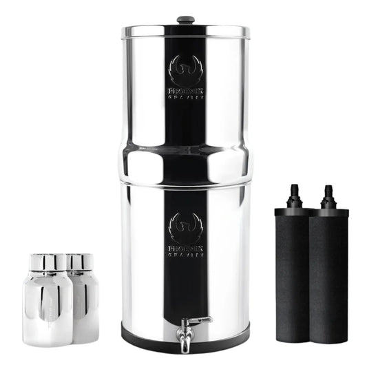 Steel 8l water filter cartridge with inline cartridge body and connector ends
