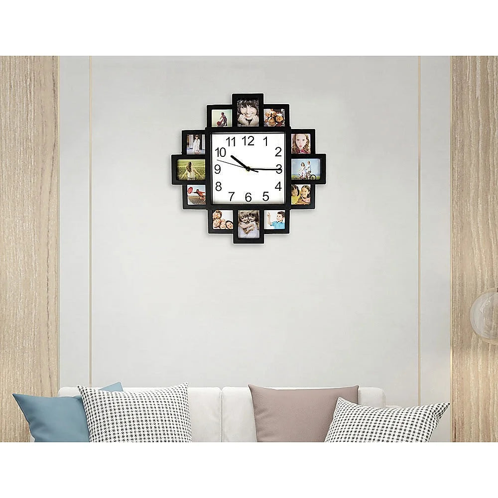 Photo Frame Clock 12-Picture Display Collage Wall Clock