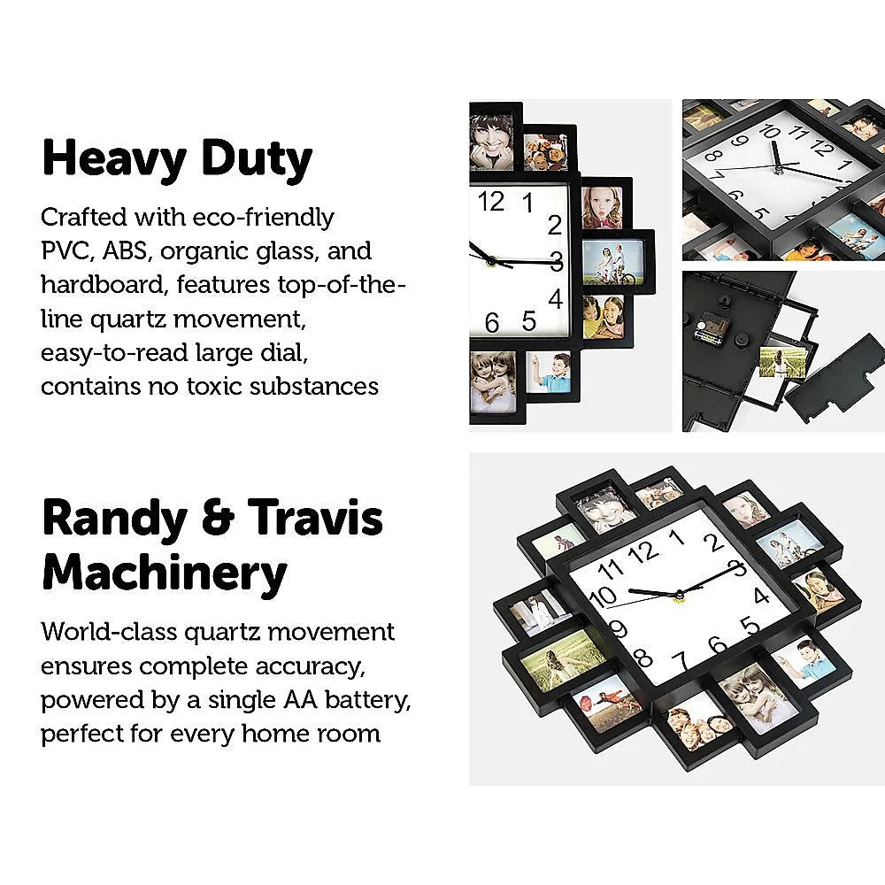 Photo Frame Clock 12-Picture Display Collage Wall Clock