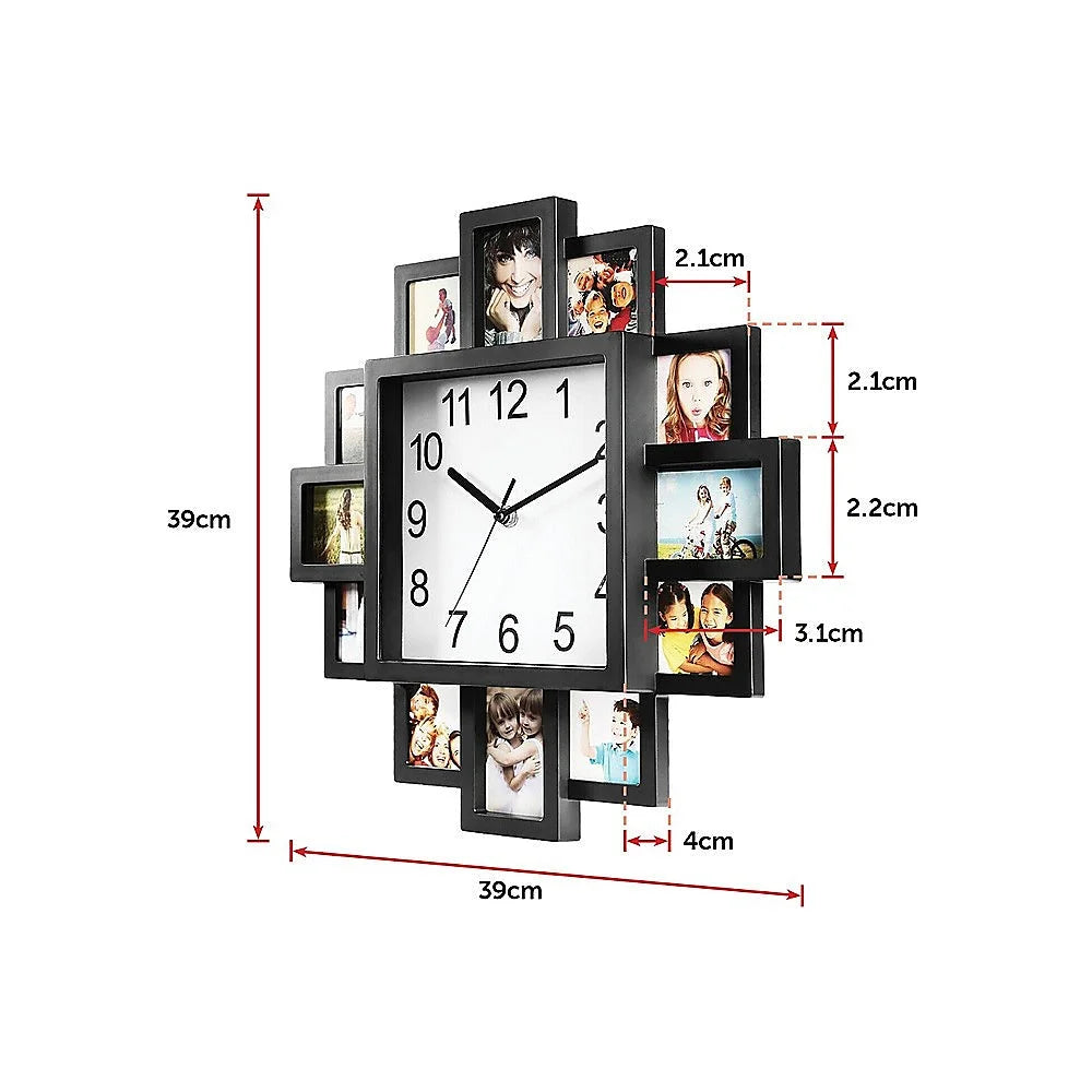Photo Frame Clock 12-Picture Display Collage Wall Clock