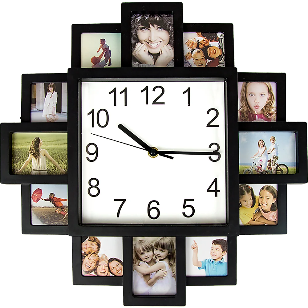 Photo Frame Clock 12-Picture Display Collage Wall Clock