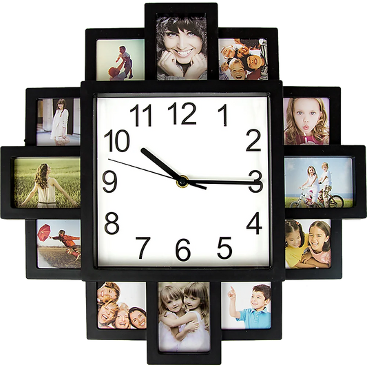 Photo Frame Clock 12-Picture Display Collage Wall Clock