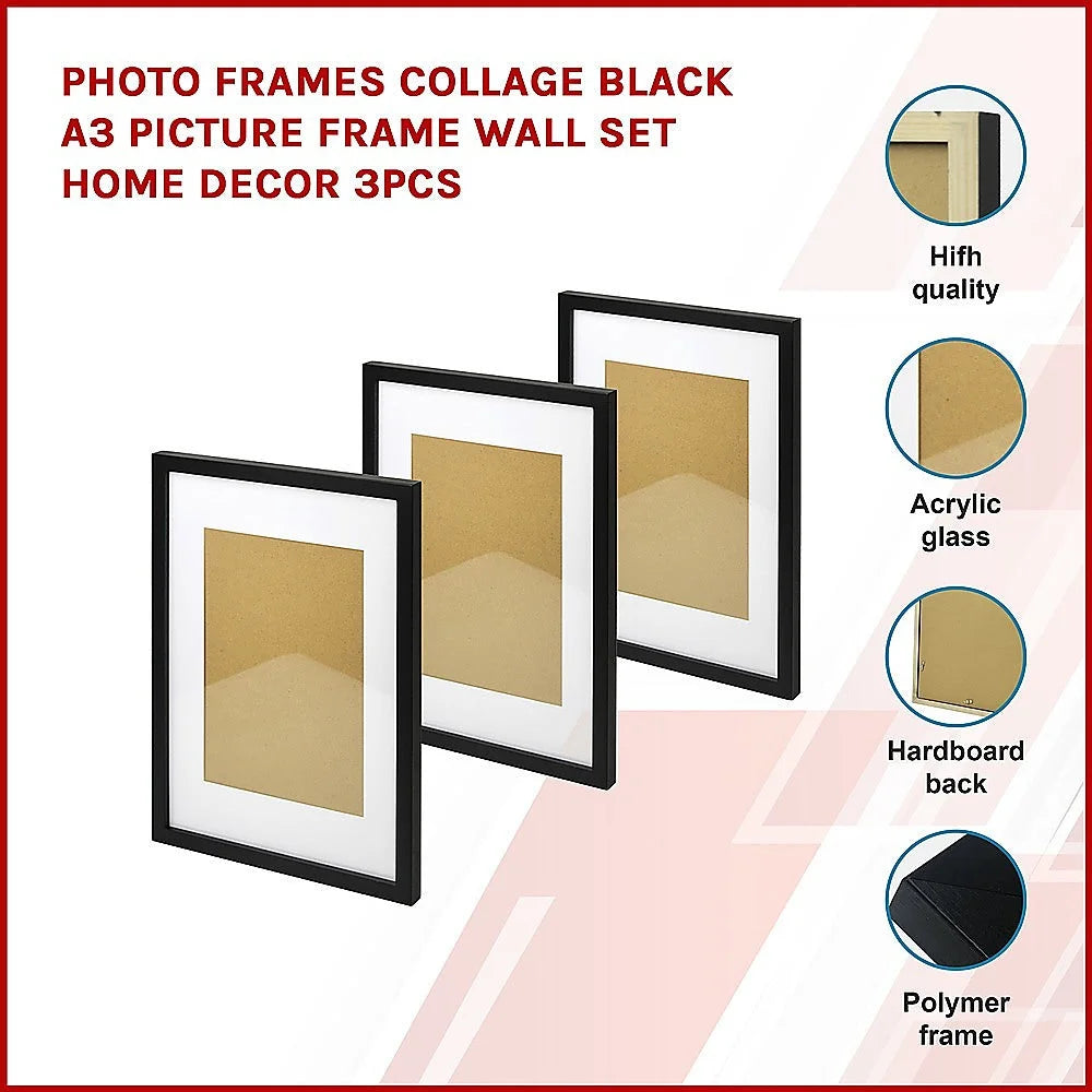 Photo Frames Set Collage Black A3 Wall Picture Home Decor