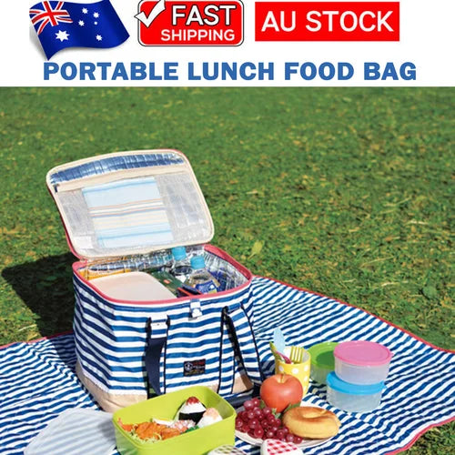 Picnic Bag Blue Insulated Thermal Cooler Portable Lunch