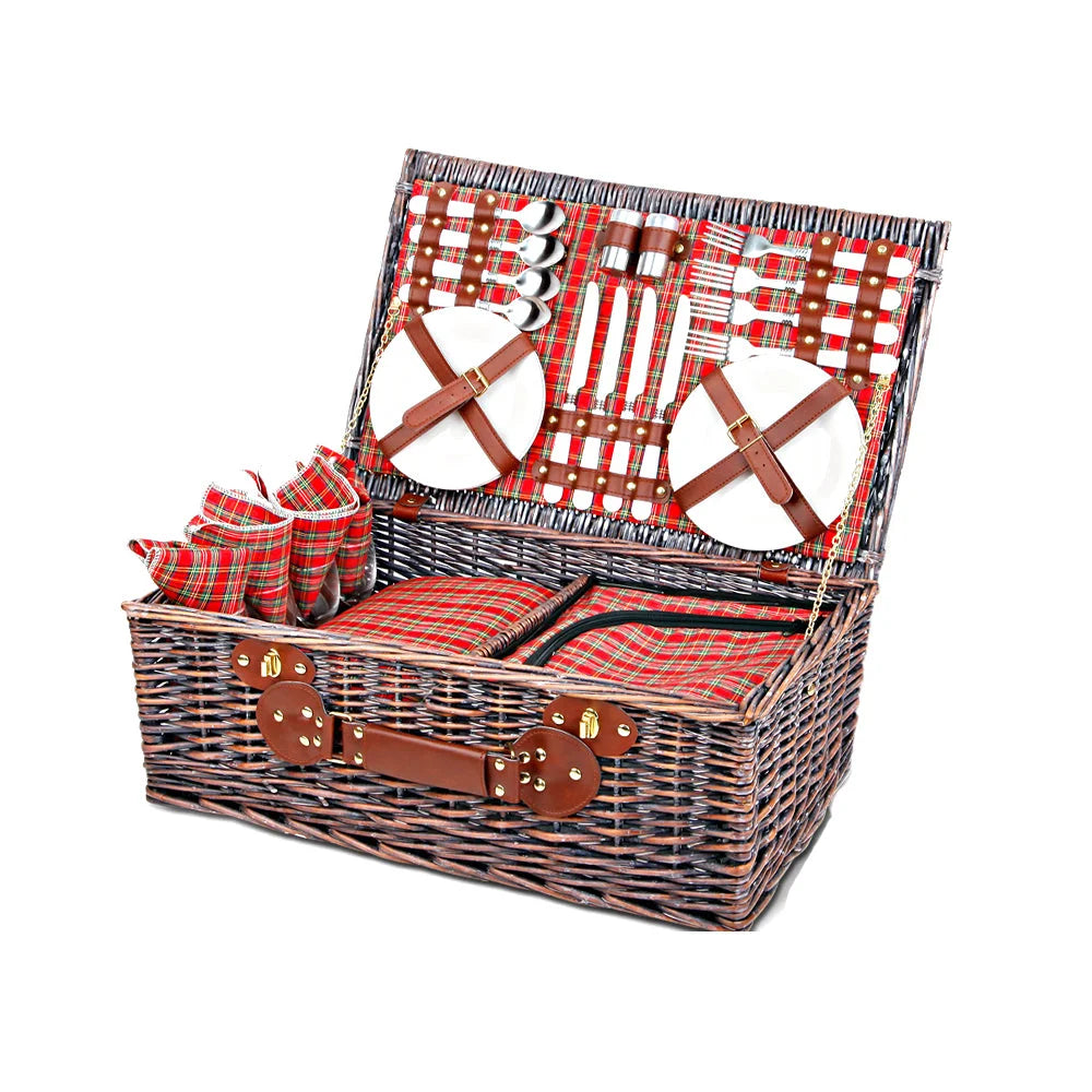 Picnic Basket 4-Person Red Handle Outdoor Corporate Blanket