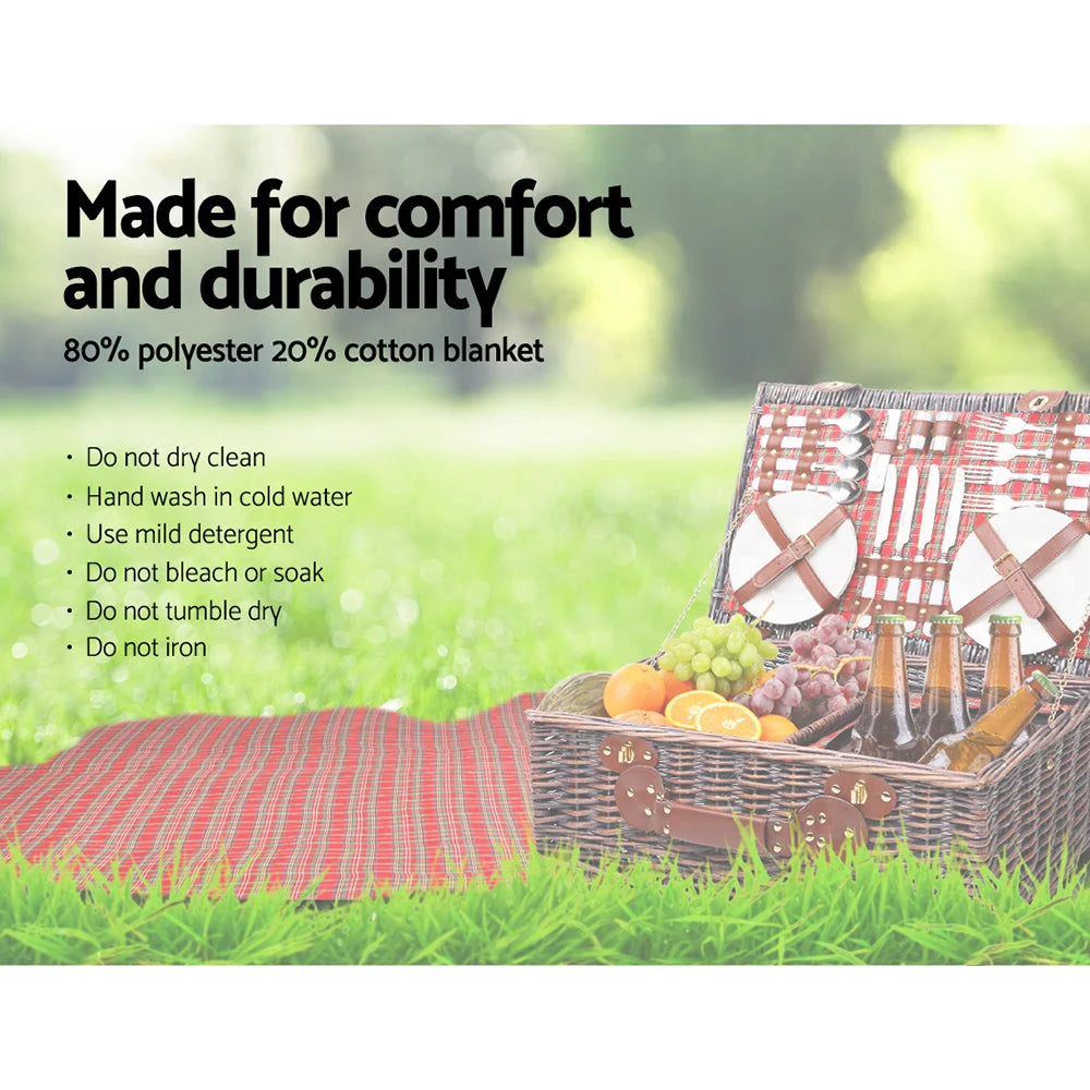 Picnic Basket 4-Person Red Handle Outdoor Corporate Blanket