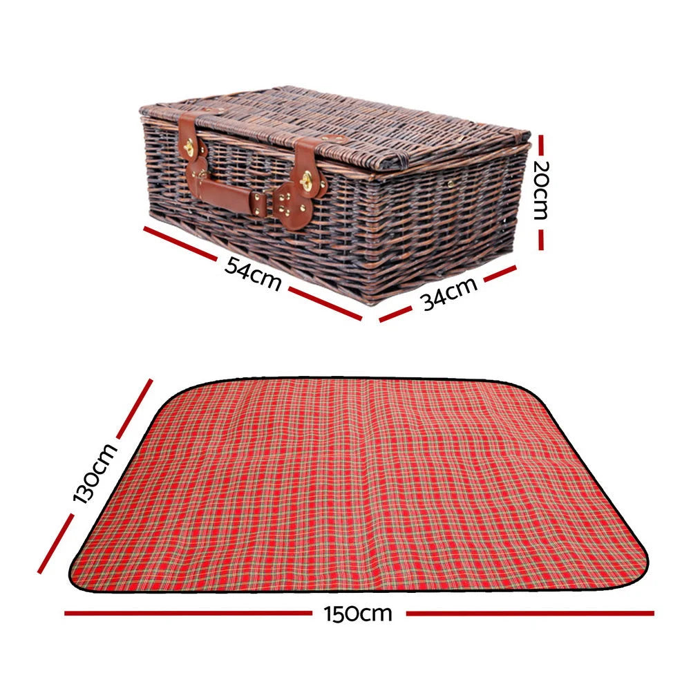 Picnic Basket 4-Person Red Handle Outdoor Corporate Blanket