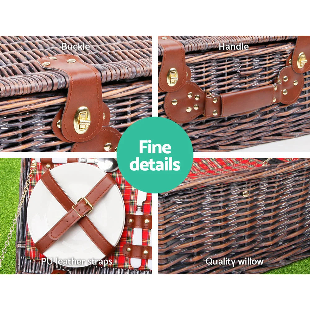 Picnic Basket 4-Person Red Handle Outdoor Corporate Blanket