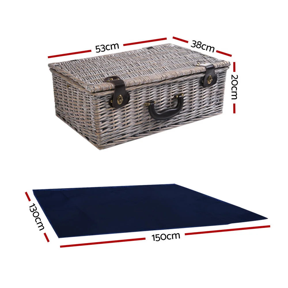 Picnic Basket Cooler Bag 6-Person Wicker PU Fastening