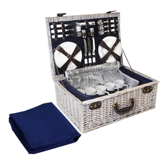 Picnic Basket Cooler Bag 6-Person Wicker PU Fastening