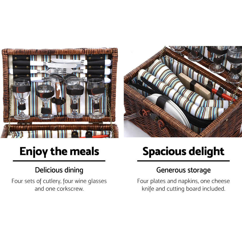 Picnic Basket Deluxe 4 Person Set Folding Outdoor Insulated