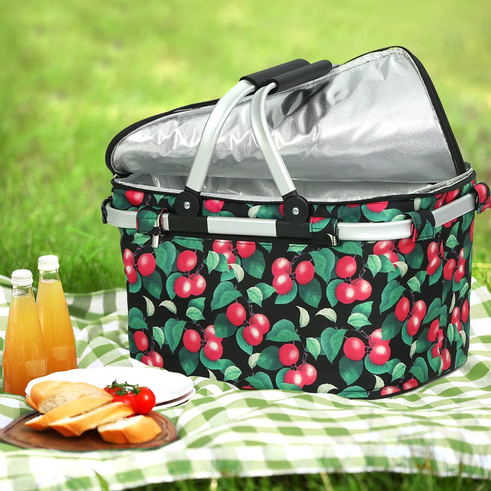 Picnic Basket Folding Bag Hamper Insulated Storage Food