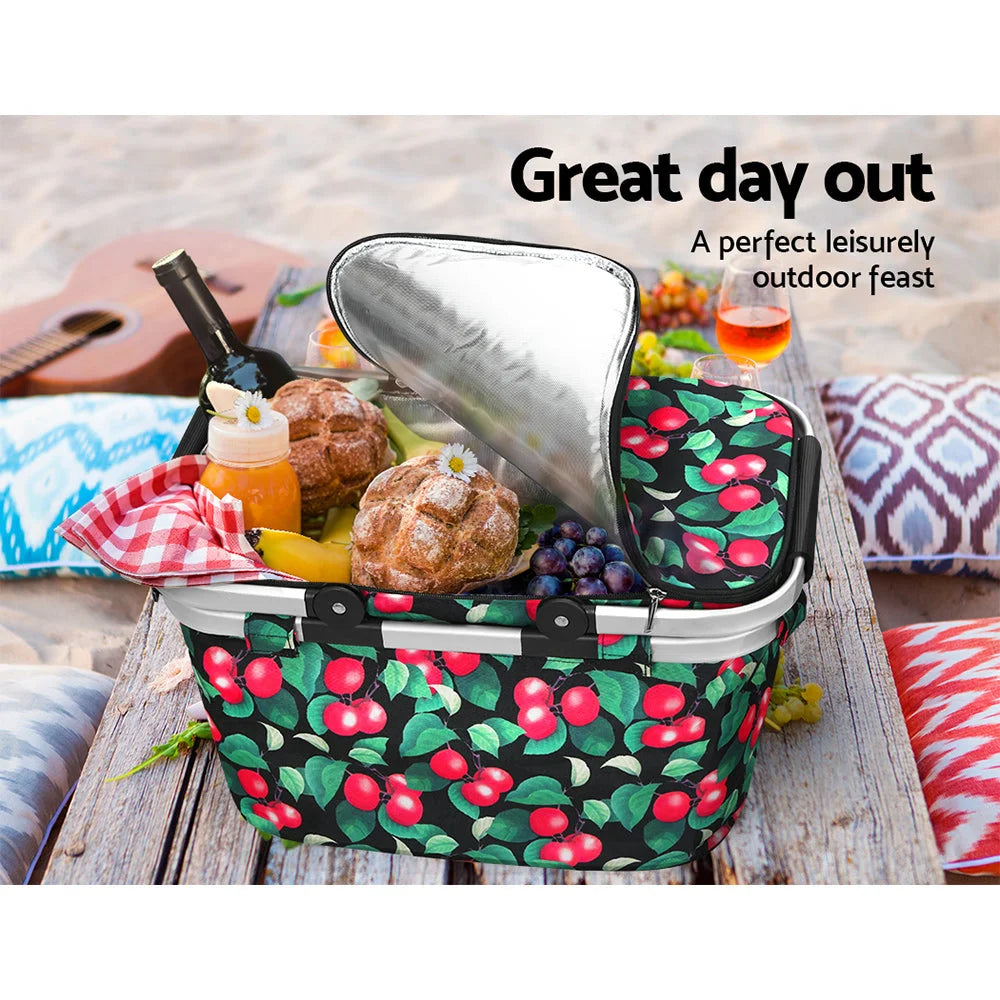 Picnic Basket Folding Bag Hamper Insulated Storage Food