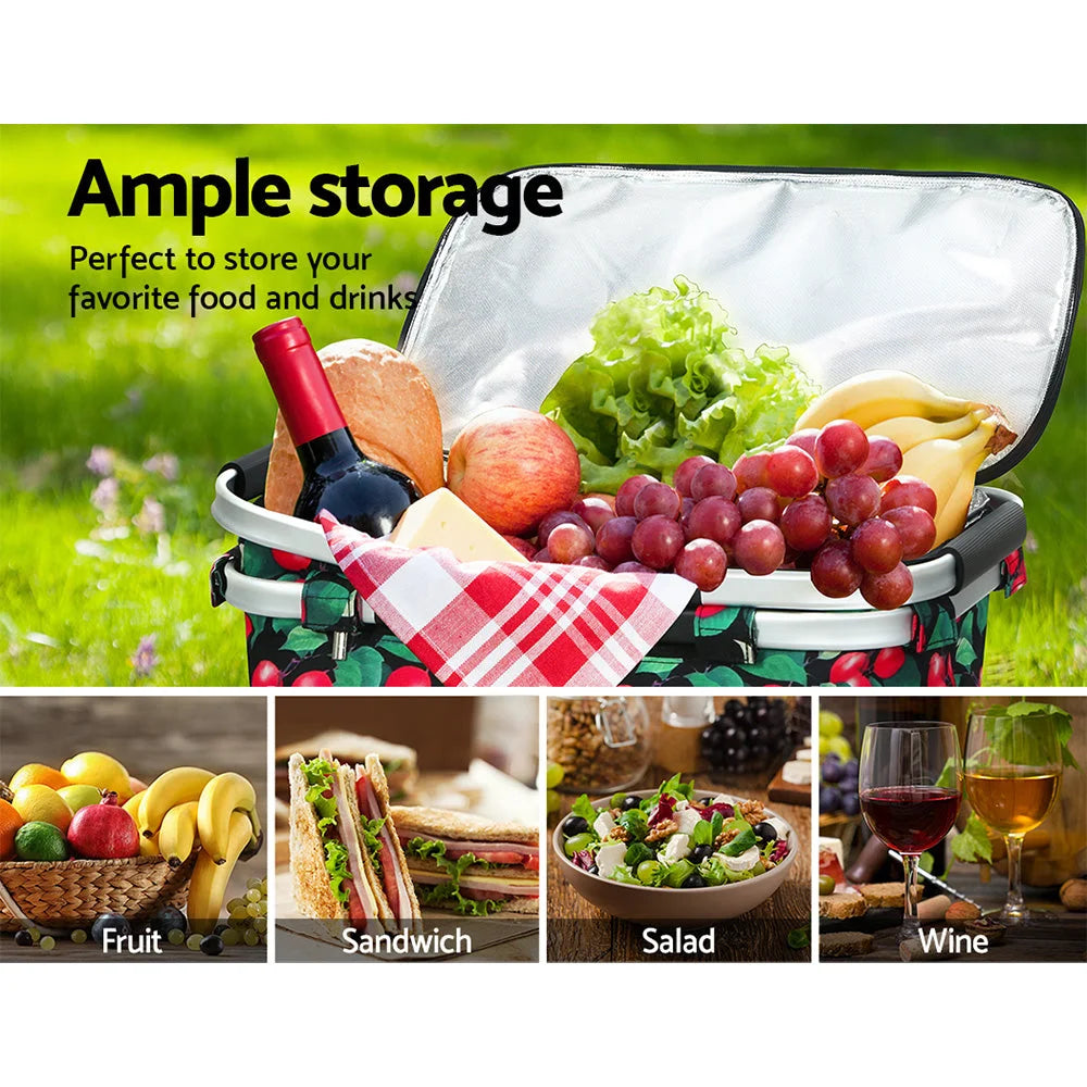 Picnic Basket Folding Bag Hamper Insulated Storage Food