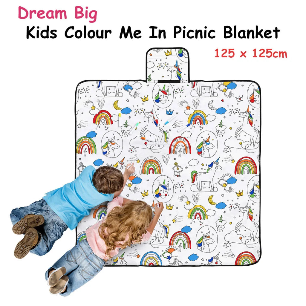 Picnic Blanket Happy Kids Dream Big Colour Me In 125 x 125