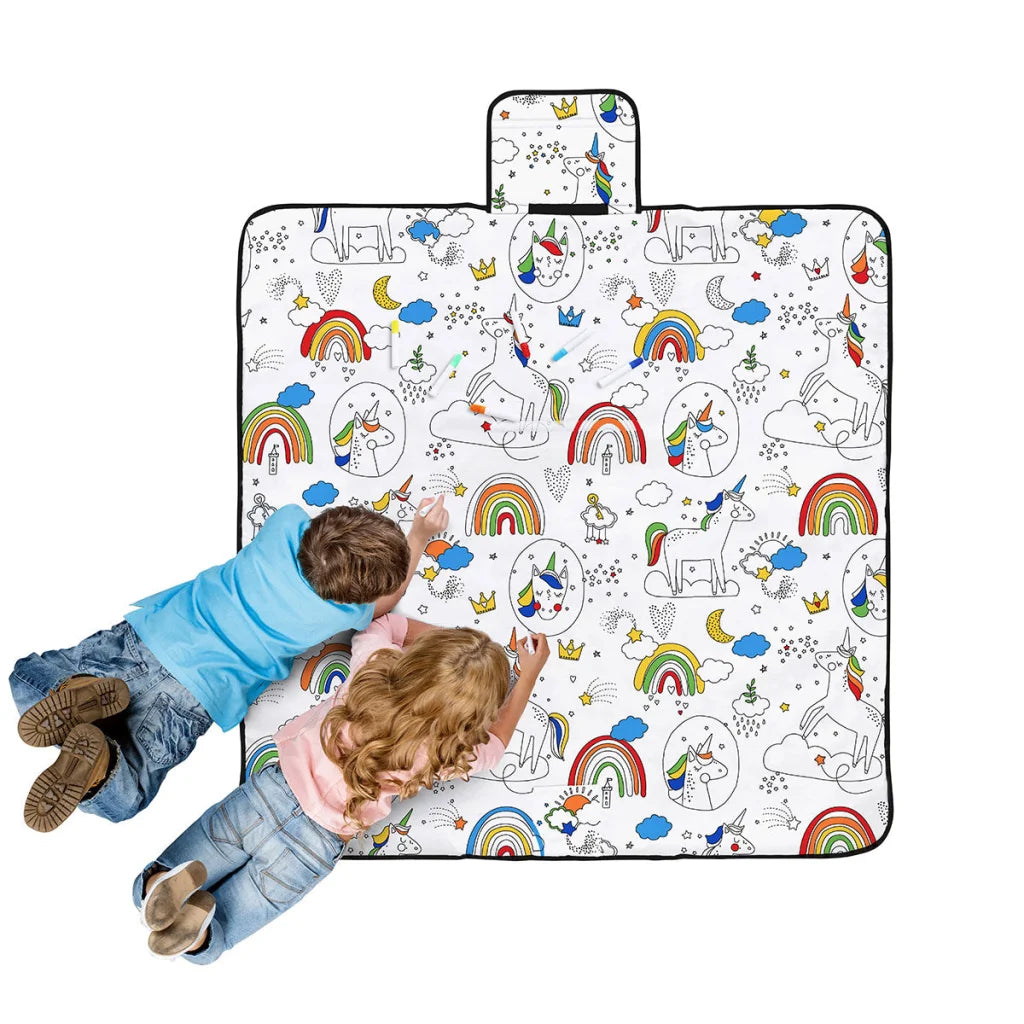Picnic Blanket Happy Kids Dream Big Colour Me In 125 x 125