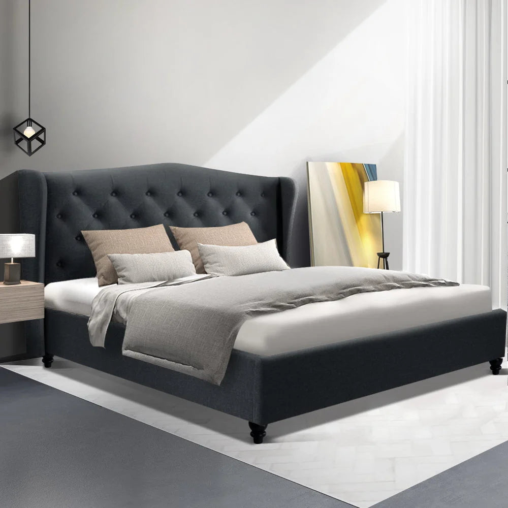 Pier Bed Frame Fabric - Charcoal Queen - Bedroom
