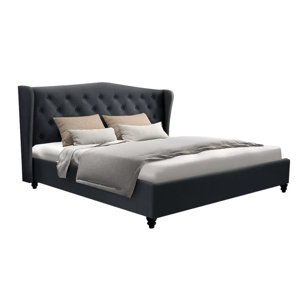 Pier Bed Frame Fabric - Charcoal Queen - Bedroom