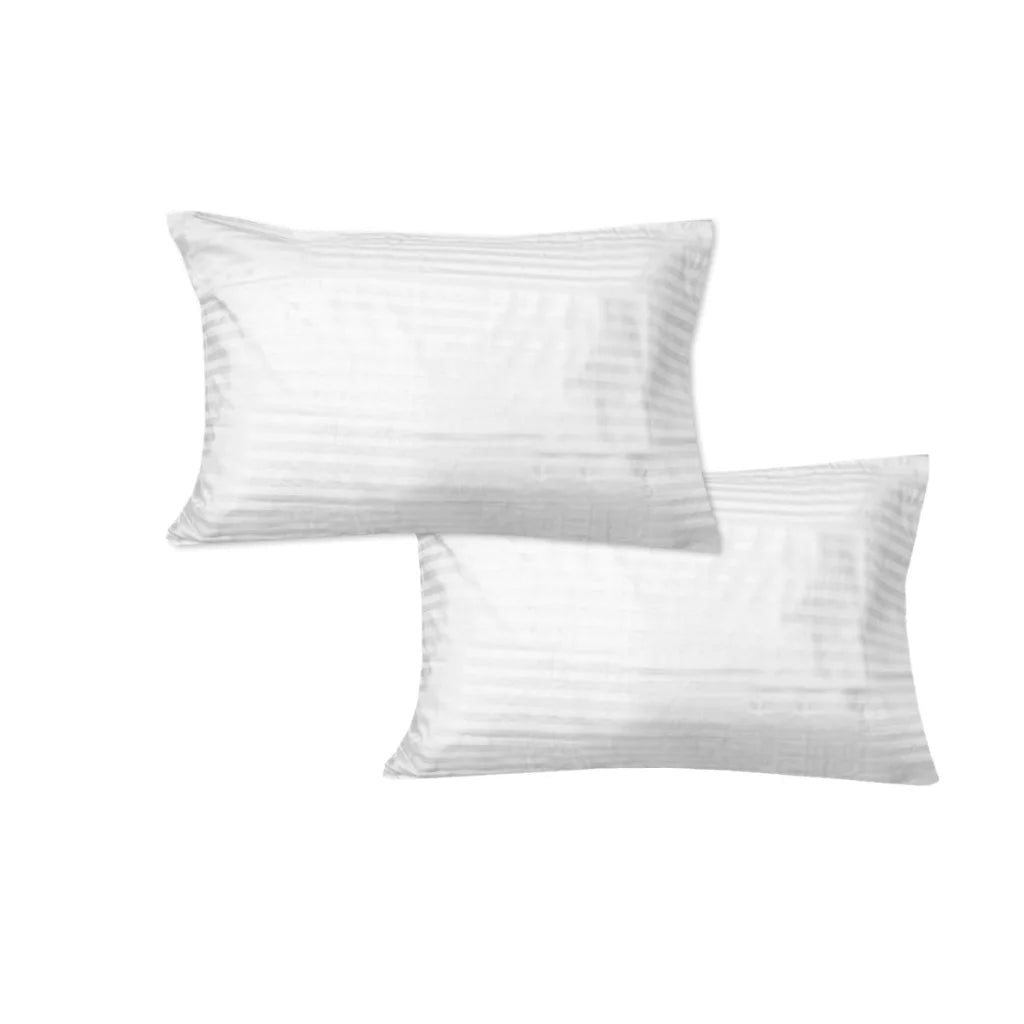 Pillowcases 600TC Wide Self Striped Standard Pair - White