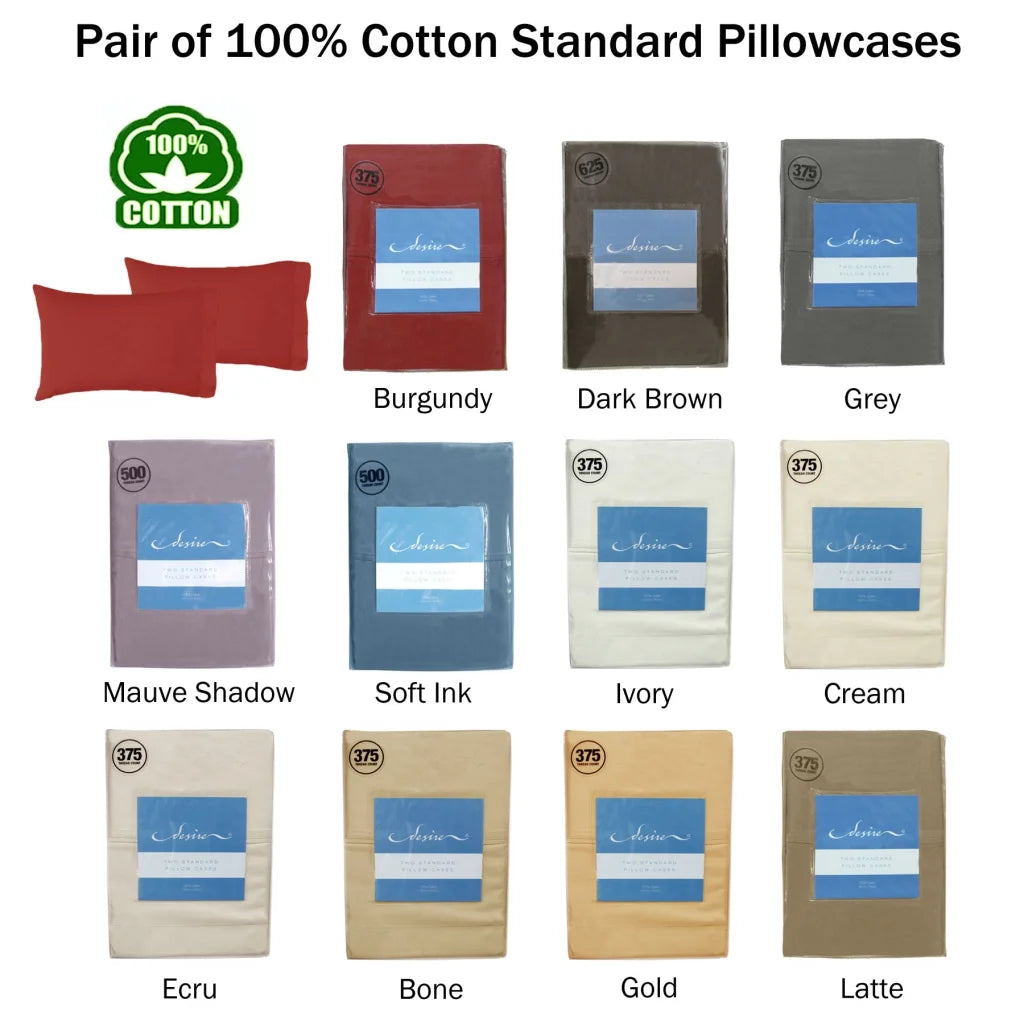 Pillowcases Cotton Standard Pair 375TC Bone - Home & Garden