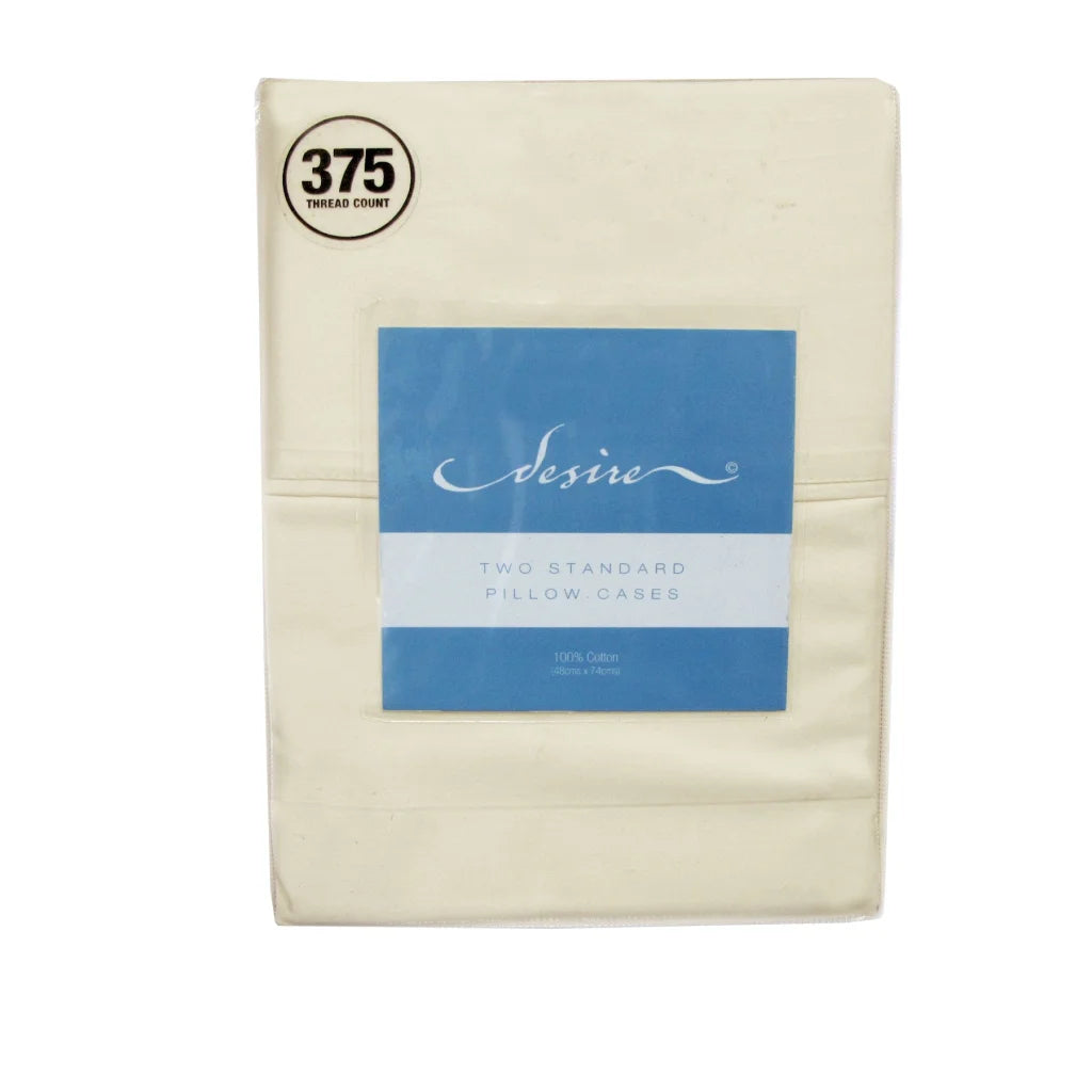 Pillowcases Cotton Standard Pair 375TC Cream - Home & Garden