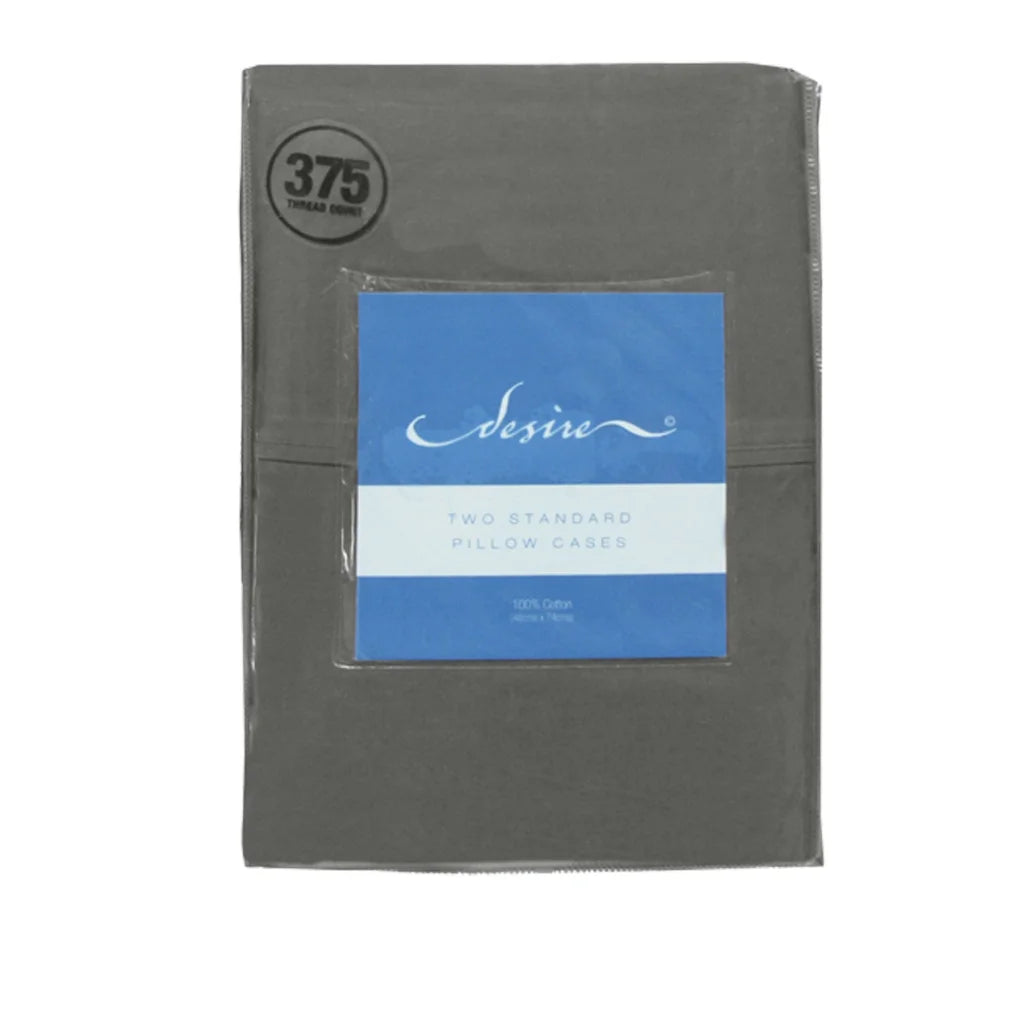 Pillowcases Cotton Standard Pair 375TC Grey - Home & Garden