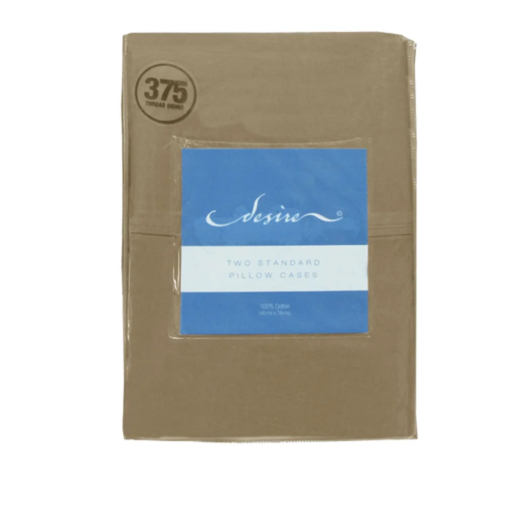 Pillowcases Cotton Standard Pair 375TC Latte - Home & Garden