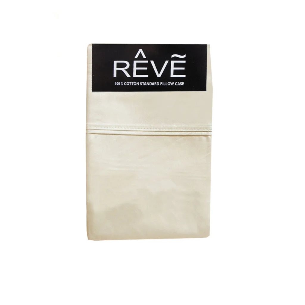 Pillowcases Reve 100% Cotton Standard Pair Solid Cream 48 x