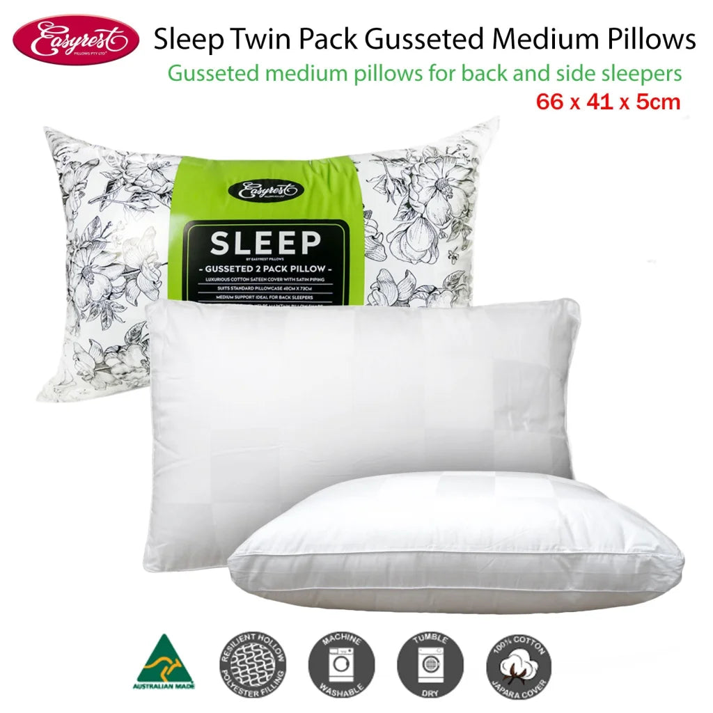 Pillows Easyrest Sleep Twin Pack Gusseted Medium Standard 130